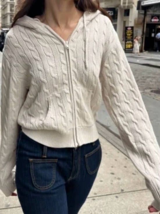 Brandy Melville Jackets & Blazers - Brandy Melville Cream Cable-Knit Zip Hoodie